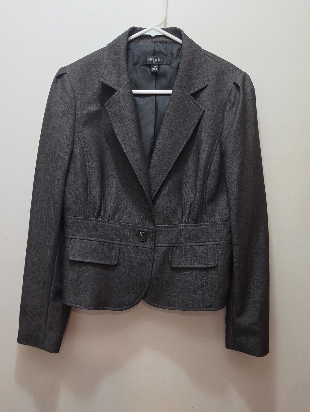 Nine West Charcoal Gray Single-Button Blazer